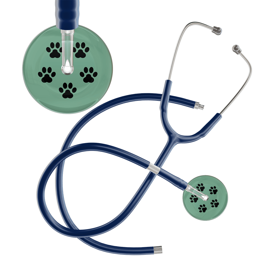 Ultrascope Single Stethoscope Black Paw Sage Background / Adult / Navy Extended Tubing Black Paw Print Light Background Stethoscope