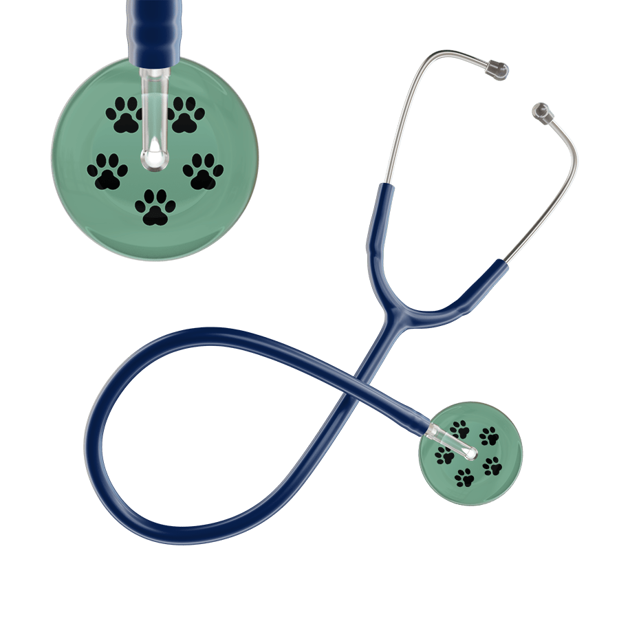Ultrascope Single Stethoscope Black Paw Sage Background / Adult / Navy Black Paw Print Light Background Stethoscope