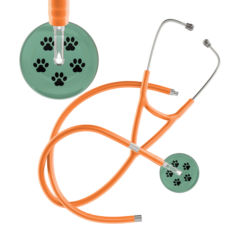 Ultrascope Single Stethoscope Black Paw Sage Background / Adult / Orange Extended Tubing Black Paw Print Light Background Cardiology Stethoscope