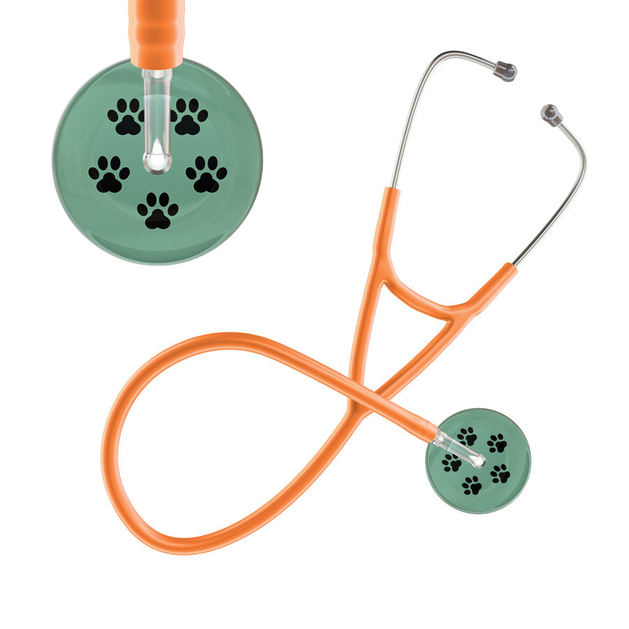 Black Paw Print Light Background Cardiology Stethoscope
