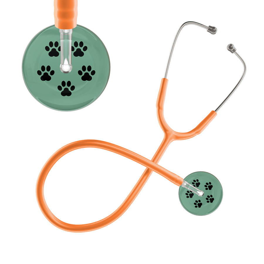 Ultrascope Single Stethoscope Black Paw Sage Background / Adult / Orange Black Paw Print Light Background Stethoscope
