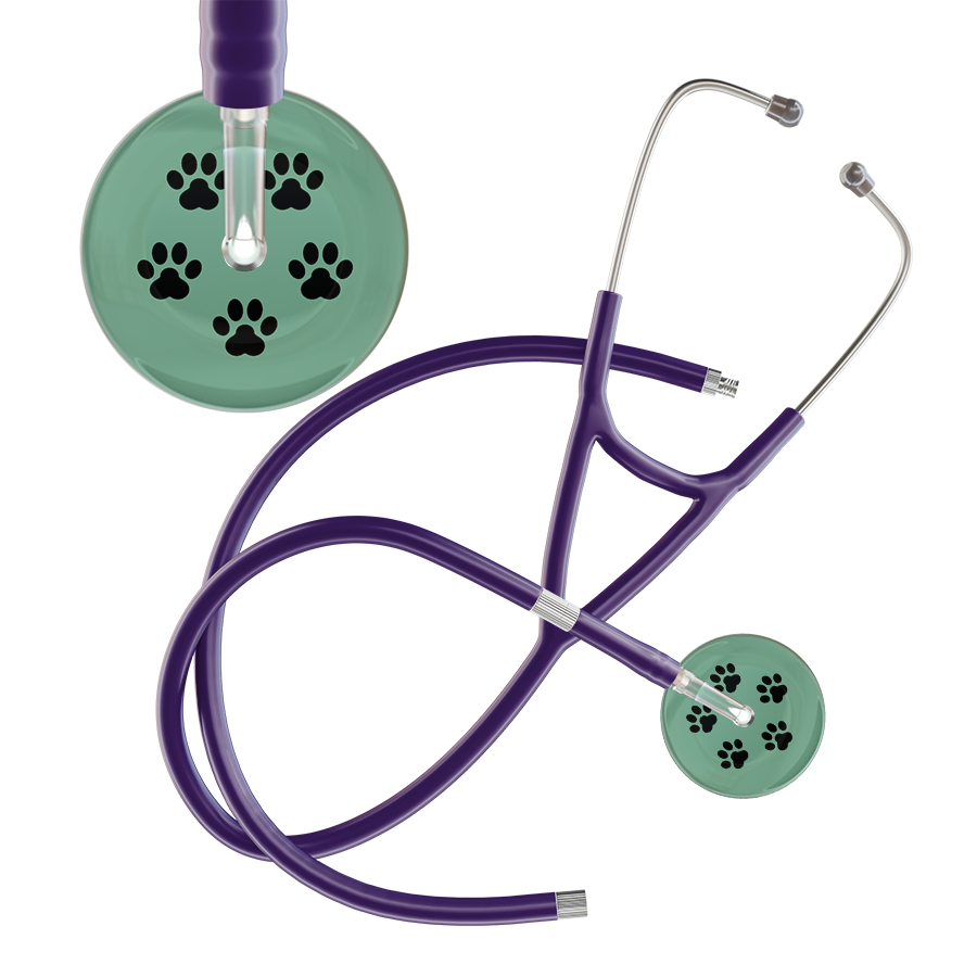 Black Paw Print Light Background Cardiology Stethoscope