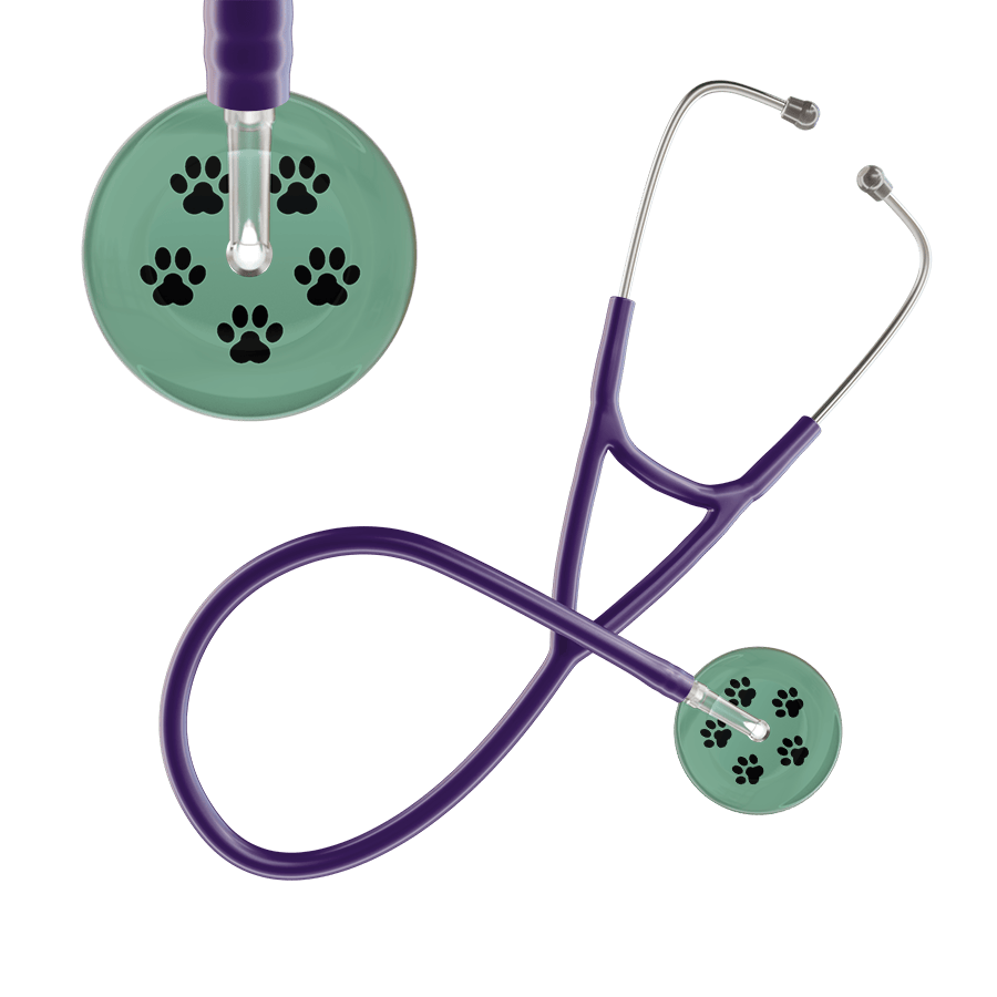 Ultrascope Single Stethoscope Black Paw Sage Background / Adult / Purple Black Paw Print Light Background Cardiology Stethoscope