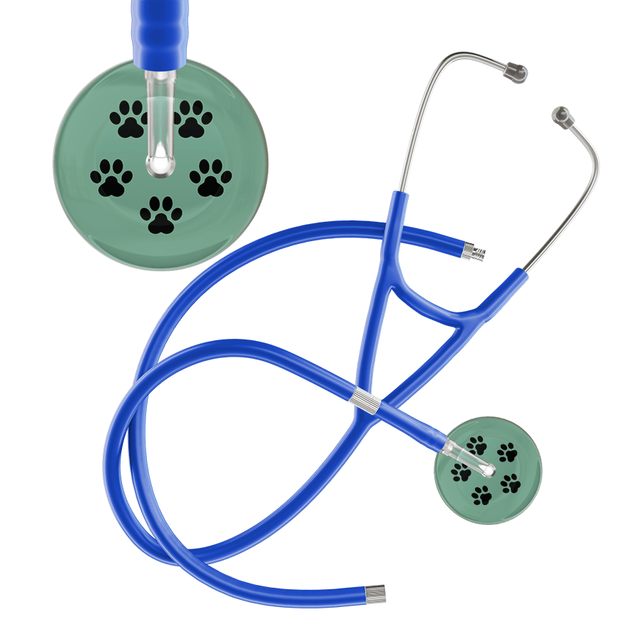 Ultrascope Single Stethoscope Black Paw Sage Background / Adult / Royal Blue Extended Tubing Black Paw Print Light Background Cardiology Stethoscope