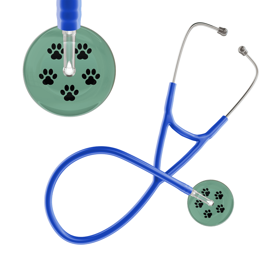 Ultrascope Single Stethoscope Black Paw Sage Background / Adult / Royal Blue Black Paw Print Light Background Cardiology Stethoscope