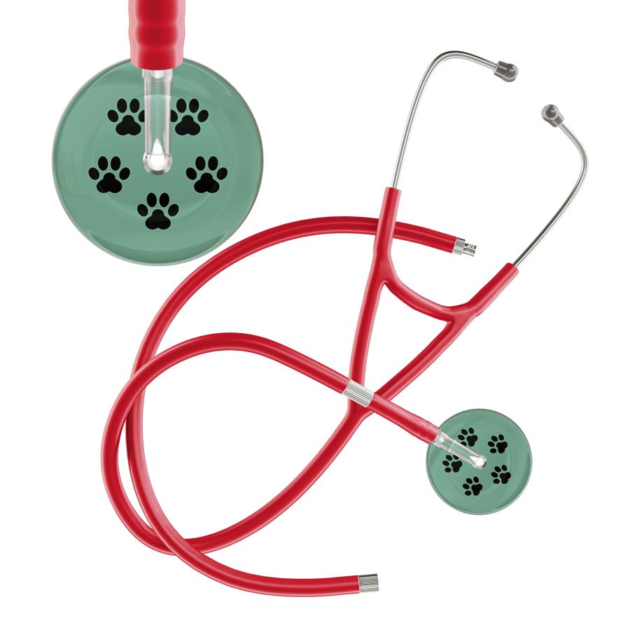 Ultrascope Single Stethoscope Black Paw Sage Background / Adult / Red Extended Tubing Black Paw Print Light Background Cardiology Stethoscope