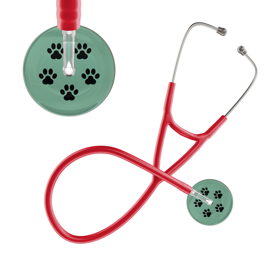 Ultrascope Single Stethoscope Black Paw Sage Background / Adult / Red Black Paw Print Light Background Cardiology Stethoscope