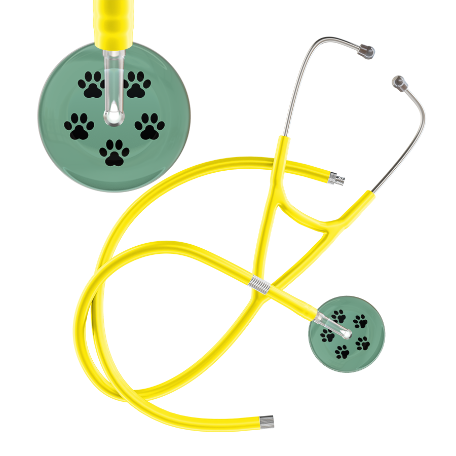 Black Paw Print Light Background Cardiology Stethoscope