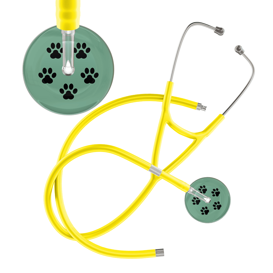 Ultrascope Single Stethoscope Black Paw Sage Background / Adult / Yellow Extended Tubing Black Paw Print Light Background Cardiology Stethoscope