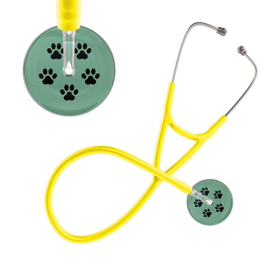 Black Paw Print Light Background Cardiology Stethoscope