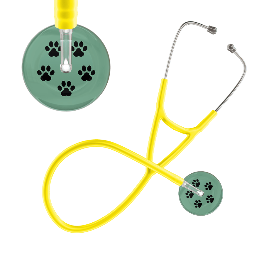 Ultrascope Single Stethoscope Black Paw Sage Background / Adult / Yellow Black Paw Print Light Background Cardiology Stethoscope