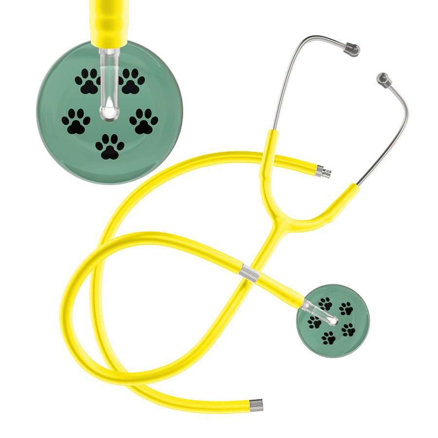 Ultrascope Single Stethoscope Black Paw Sage Background / Adult / Yellow Extended Tubing Black Paw Print Light Background Stethoscope