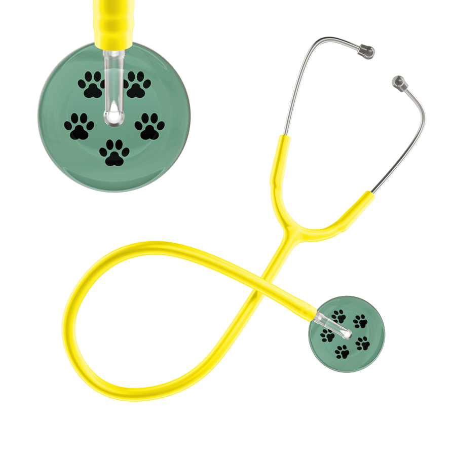 Ultrascope Single Stethoscope Black Paw Sage Background / Adult / Yellow Black Paw Print Light Background Stethoscope