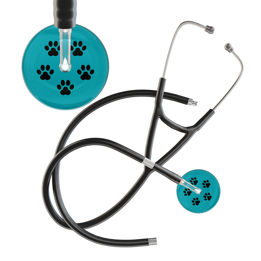 Black Paw Print Dark Background Cardiology Stethoscope