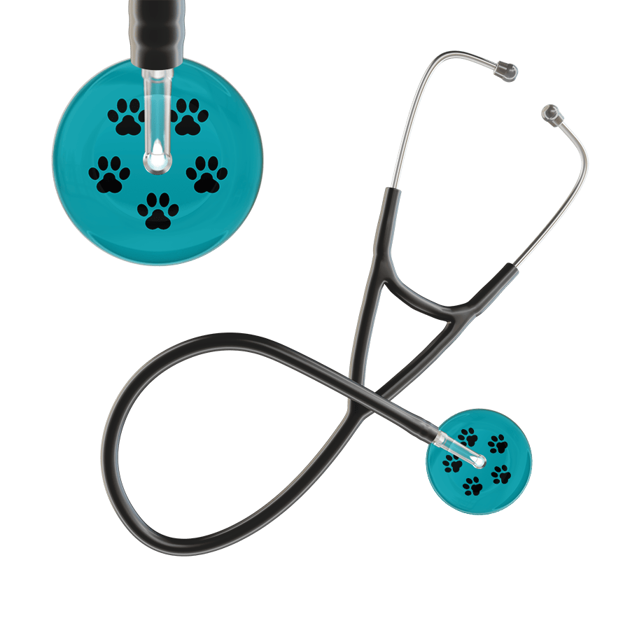 Ultrascope Single Stethoscope Black Paw Teal Background / Adult / Black Black Paw Print Dark Background Cardiology Stethoscope