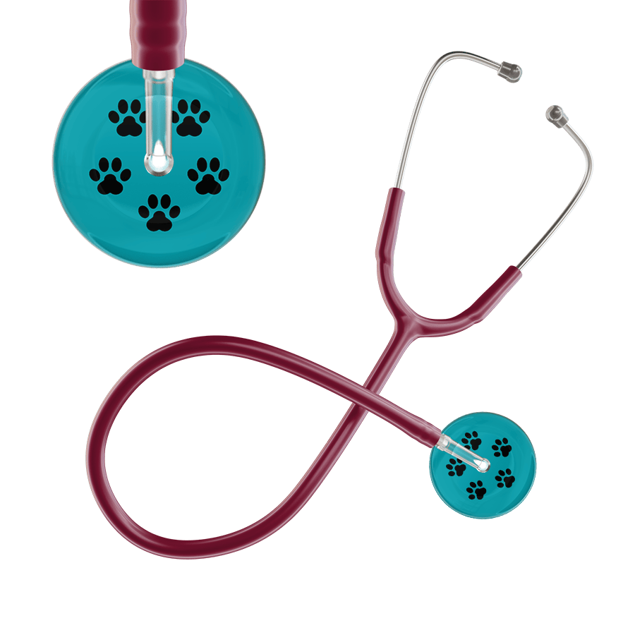 Ultrascope Single Stethoscope Black Paw Teal Background / Adult / Burgundy Black Paw Print Dark Background Stethoscope