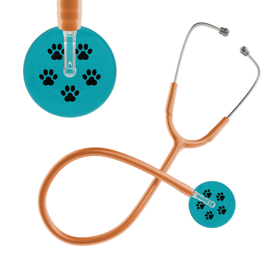 Ultrascope Single Stethoscope Black Paw Teal Background / Adult / Caramel Black Paw Print Dark Background Stethoscope