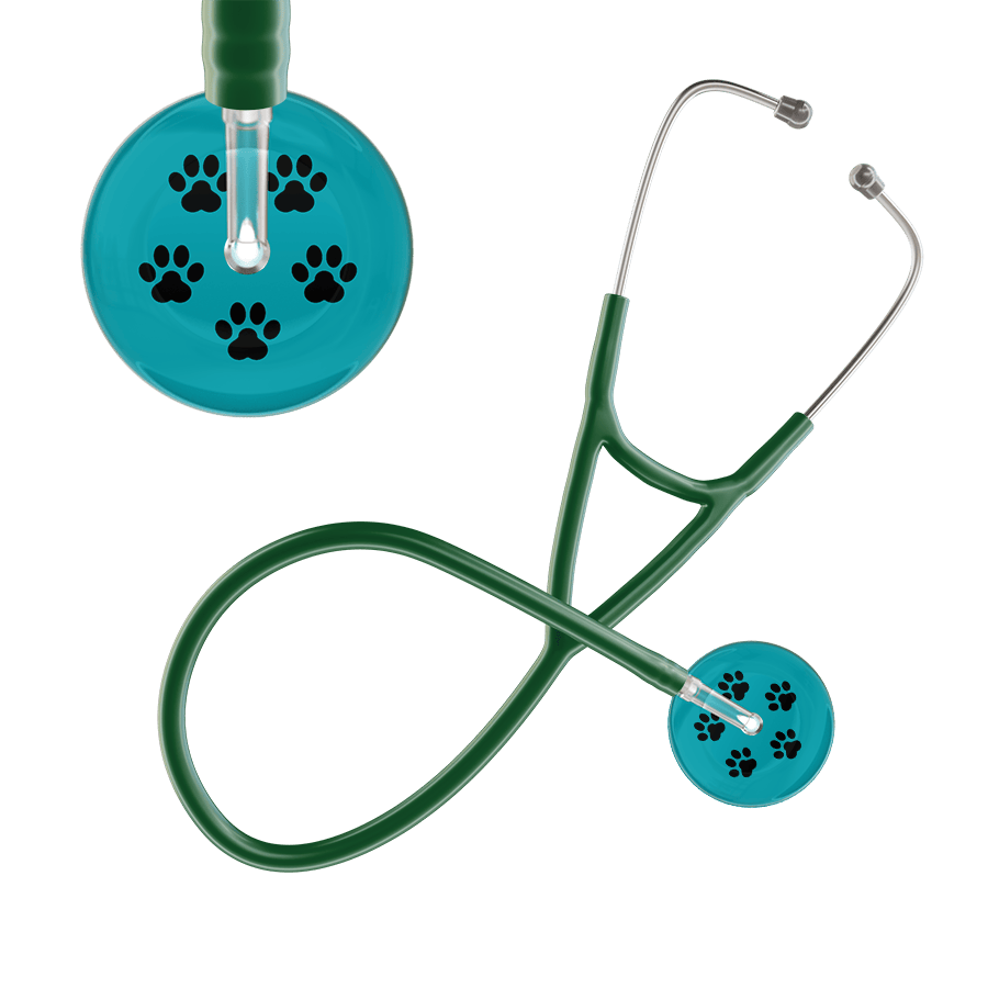 Black Paw Print Dark Background Cardiology Stethoscope