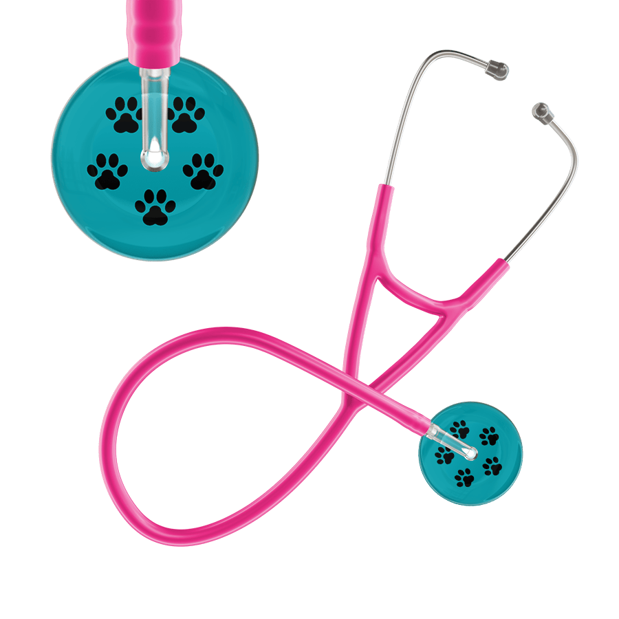 Ultrascope Single Stethoscope Black Paw Teal Background / Adult / Hot Pink Black Paw Print Dark Background Cardiology Stethoscope