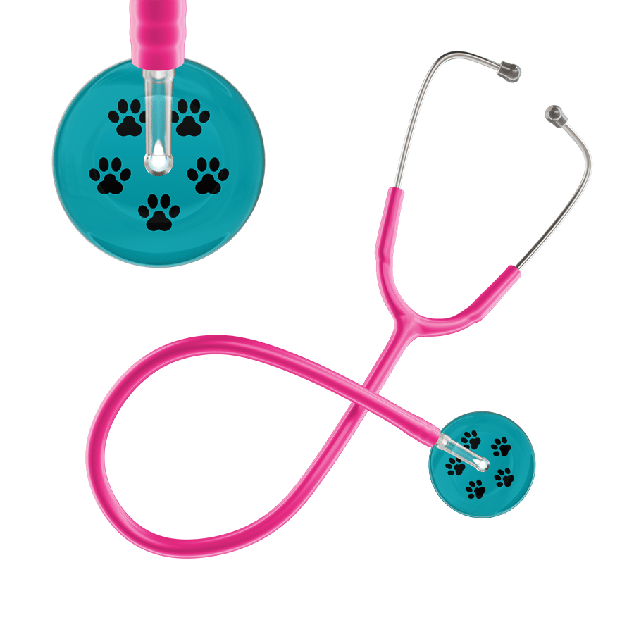 Ultrascope Single Stethoscope Black Paw Teal Background / Adult / Hot Pink Black Paw Print Dark Background Stethoscope
