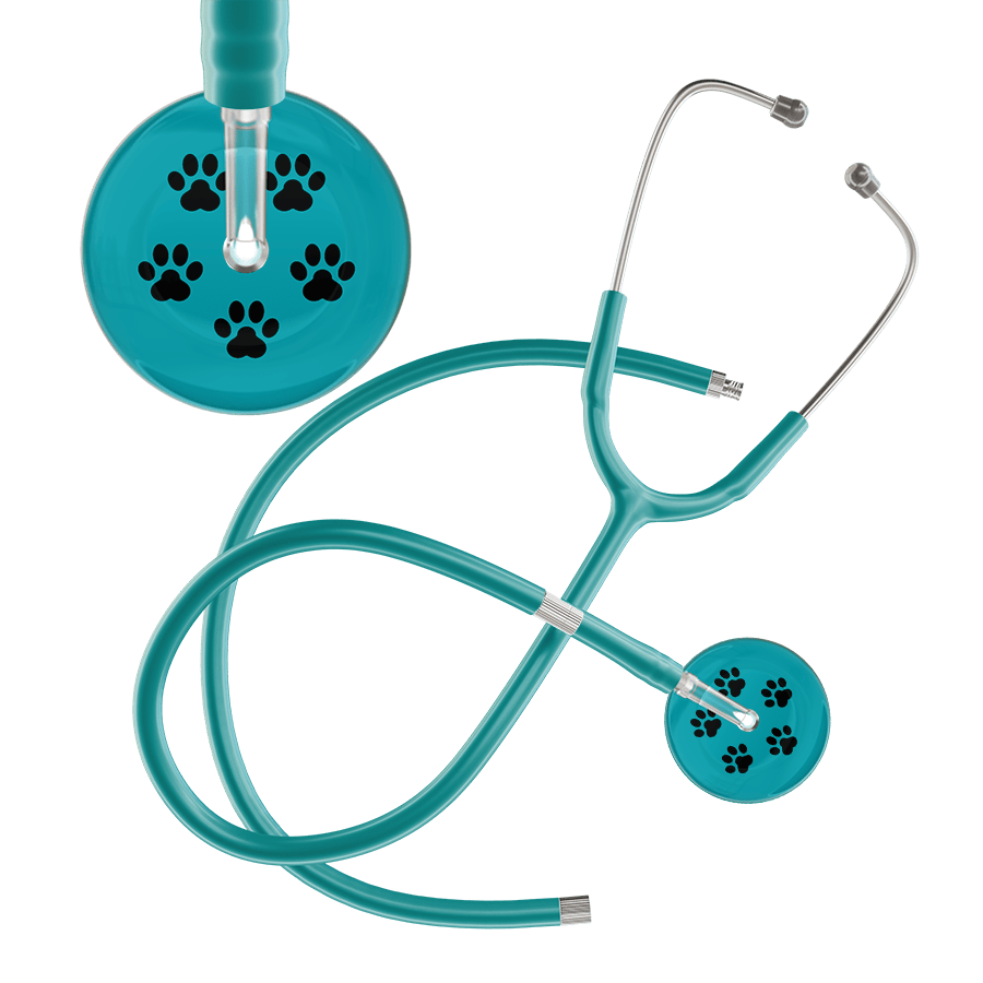 Ultrascope Single Stethoscope Black Paw Teal Background / Adult / Jade Extended Tubing Black Paw Print Dark Background Stethoscope