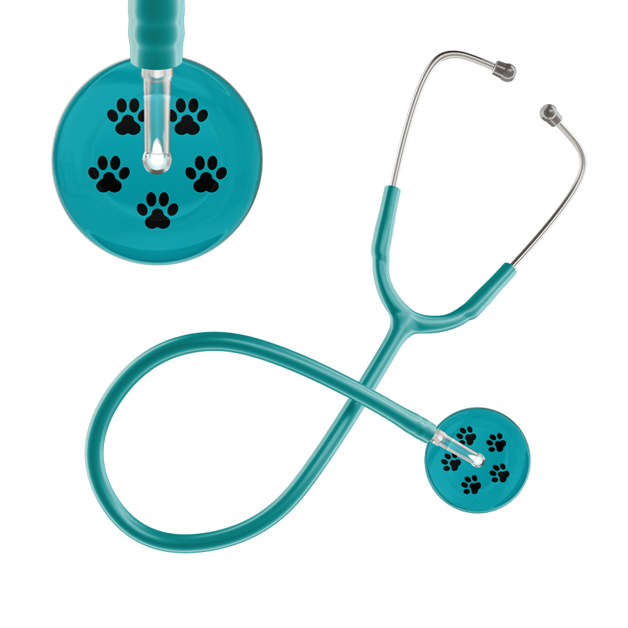 Ultrascope Single Stethoscope Black Paw Teal Background / Adult / Jade Black Paw Print Dark Background Stethoscope