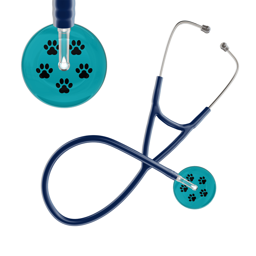 Black Paw Print Dark Background Cardiology Stethoscope