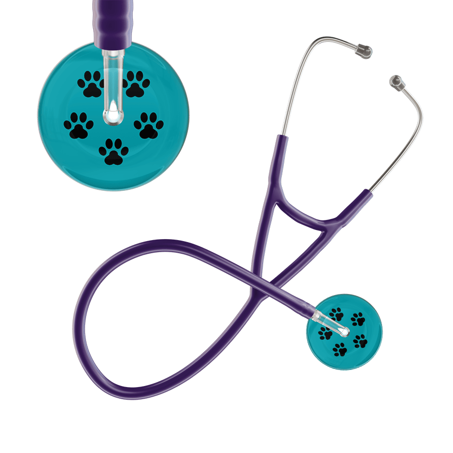 Black Paw Print Dark Background Cardiology Stethoscope