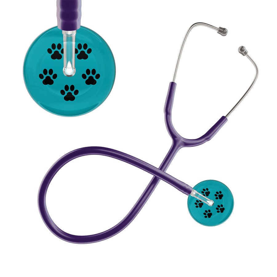 Ultrascope Single Stethoscope Black Paw Teal Background / Adult / Purple Black Paw Print Dark Background Stethoscope