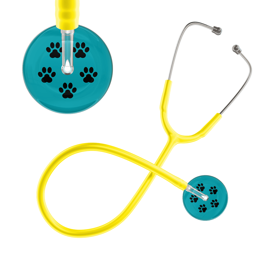 Ultrascope Single Stethoscope Black Paw Teal Background / Adult / Yellow Black Paw Print Dark Background Stethoscope