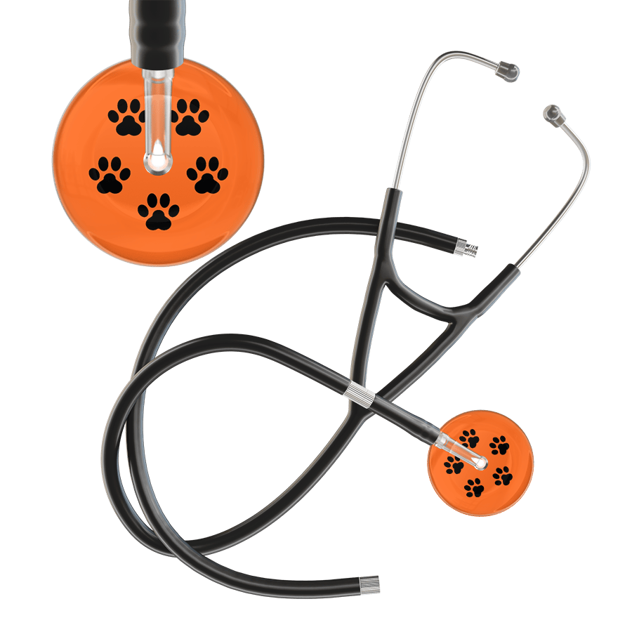 Ultrascope Single Stethoscope Black Paw Tangerine Background / Adult / Black Extended Tubing Black Paw Print Dark Background Cardiology Stethoscope