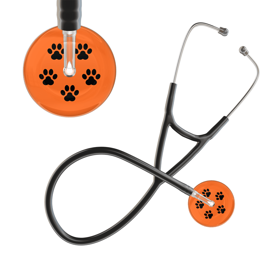 Black Paw Print Dark Background Cardiology Stethoscope