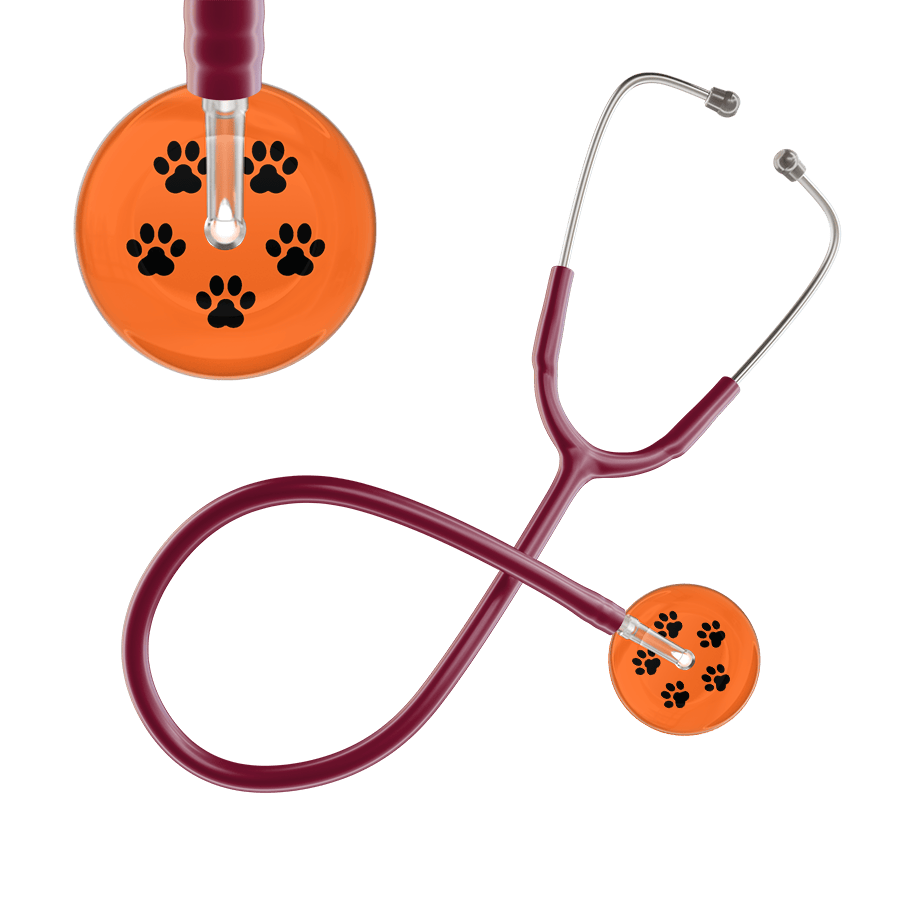 Ultrascope Single Stethoscope Black Paw Tangerine Background / Adult / Burgundy Black Paw Print Dark Background Stethoscope