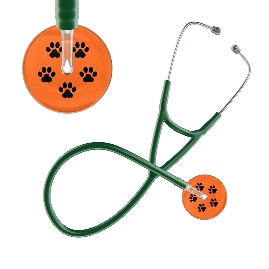 Black Paw Print Dark Background Cardiology Stethoscope