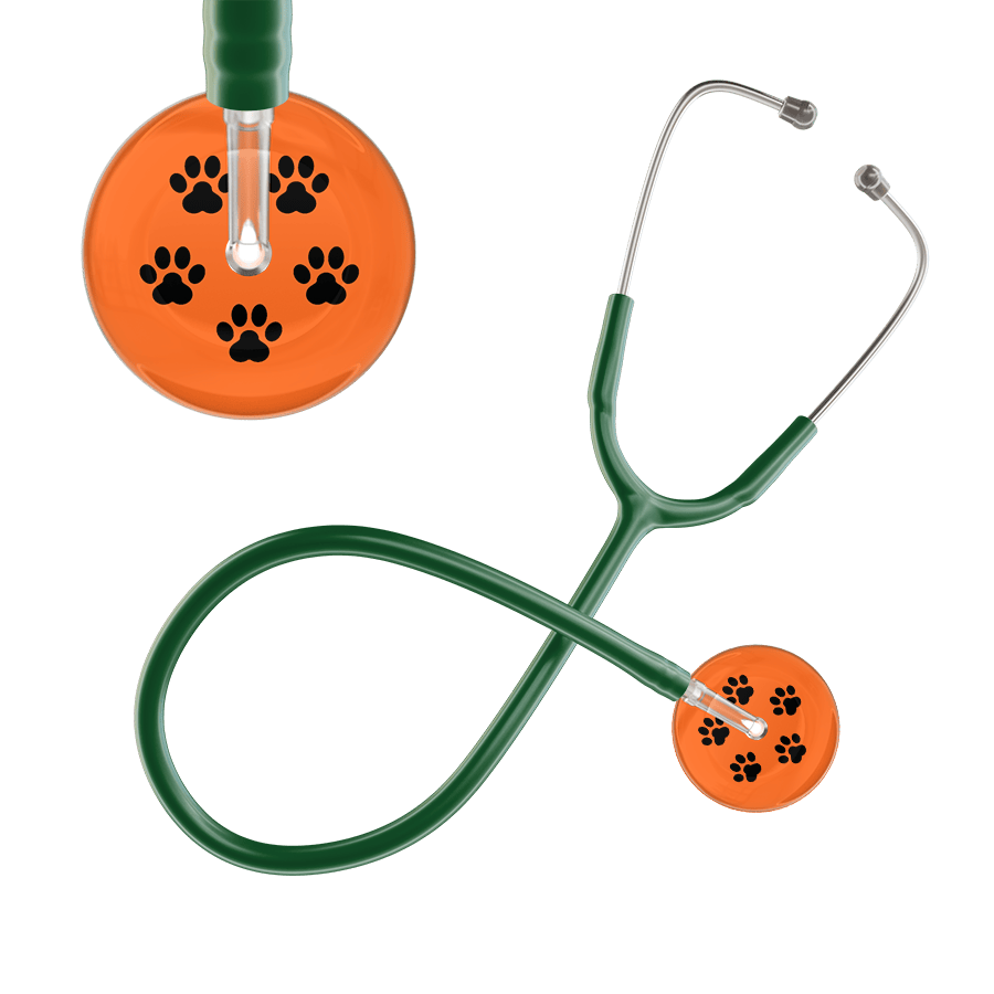 Ultrascope Single Stethoscope Black Paw Tangerine Background / Adult / Dark Green Black Paw Print Dark Background Stethoscope