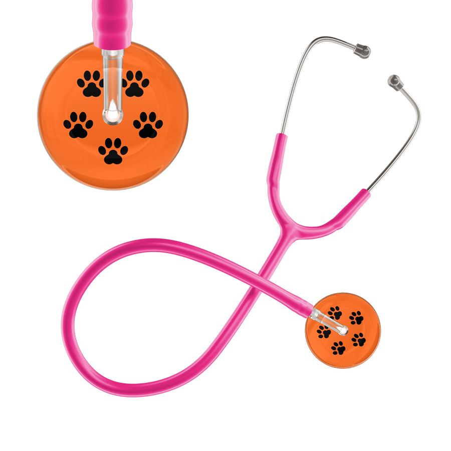 Ultrascope Single Stethoscope Black Paw Tangerine Background / Adult / Hot Pink Black Paw Print Dark Background Stethoscope