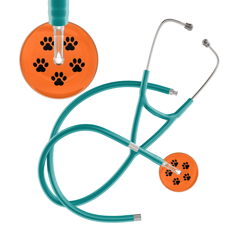 Ultrascope Single Stethoscope Black Paw Tangerine Background / Adult / Jade Extended Tubing Black Paw Print Dark Background Cardiology Stethoscope