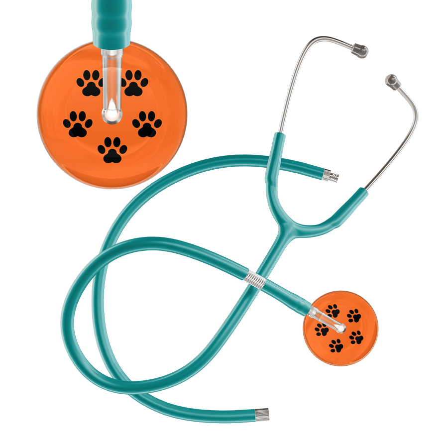 Ultrascope Single Stethoscope Black Paw Tangerine Background / Adult / Jade Extended Tubing Black Paw Print Dark Background Stethoscope