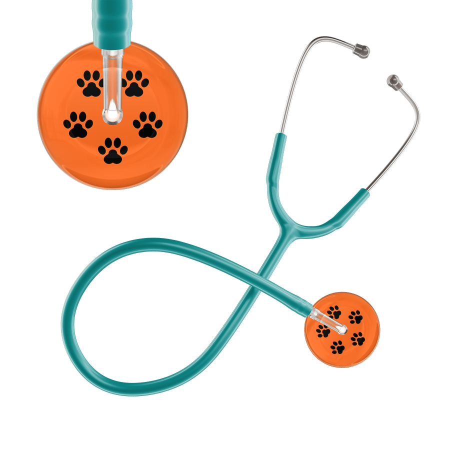 Ultrascope Single Stethoscope Black Paw Tangerine Background / Adult / Jade Black Paw Print Dark Background Stethoscope