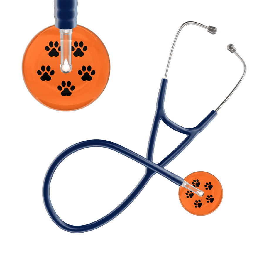 Ultrascope Single Stethoscope Black Paw Tangerine Background / Adult / Navy Black Paw Print Dark Background Cardiology Stethoscope
