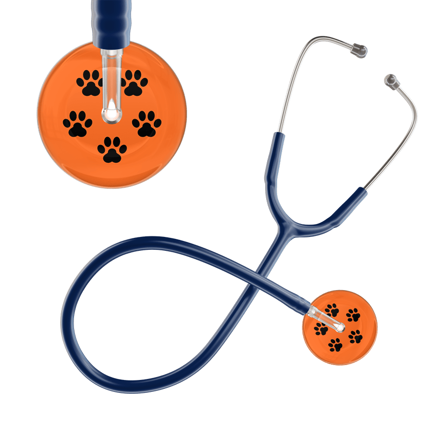 Ultrascope Single Stethoscope Black Paw Tangerine Background / Adult / Navy Black Paw Print Dark Background Stethoscope
