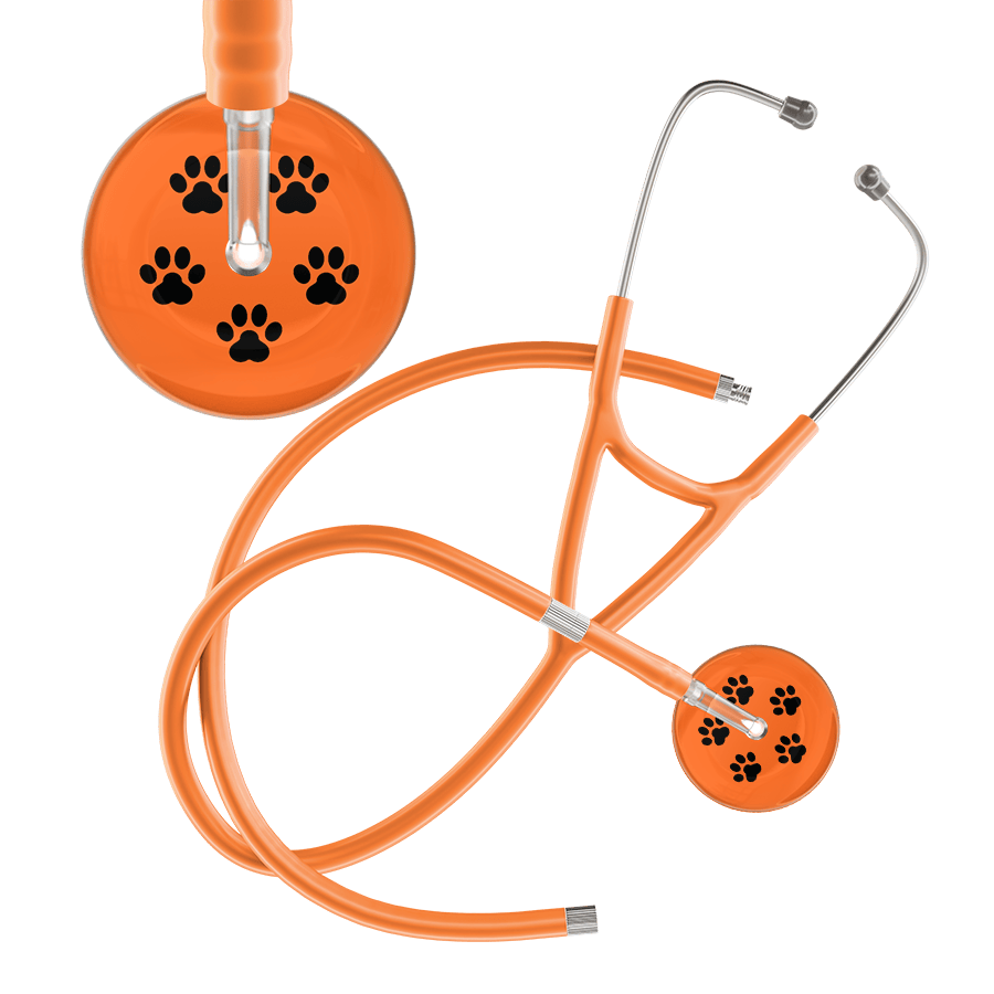 Ultrascope Single Stethoscope Black Paw Tangerine Background / Adult / Orange Extended Tubing Black Paw Print Dark Background Cardiology Stethoscope