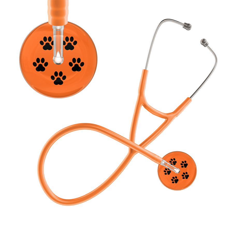 Ultrascope Single Stethoscope Black Paw Tangerine Background / Adult / Orange Black Paw Print Dark Background Cardiology Stethoscope
