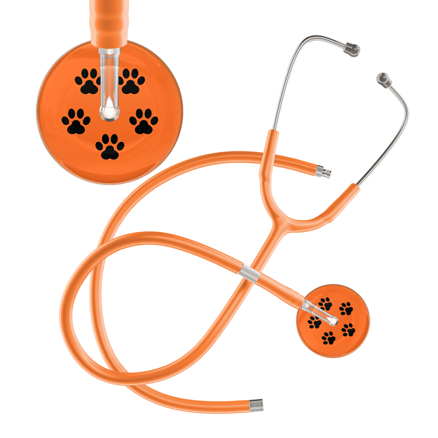 Ultrascope Single Stethoscope Black Paw Tangerine Background / Adult / Orange Extended Tubing Black Paw Print Dark Background Stethoscope