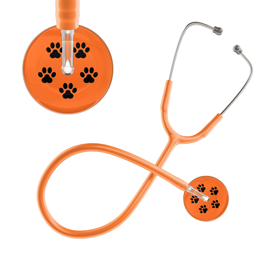 Ultrascope Single Stethoscope Black Paw Tangerine Background / Adult / Orange Black Paw Print Dark Background Stethoscope
