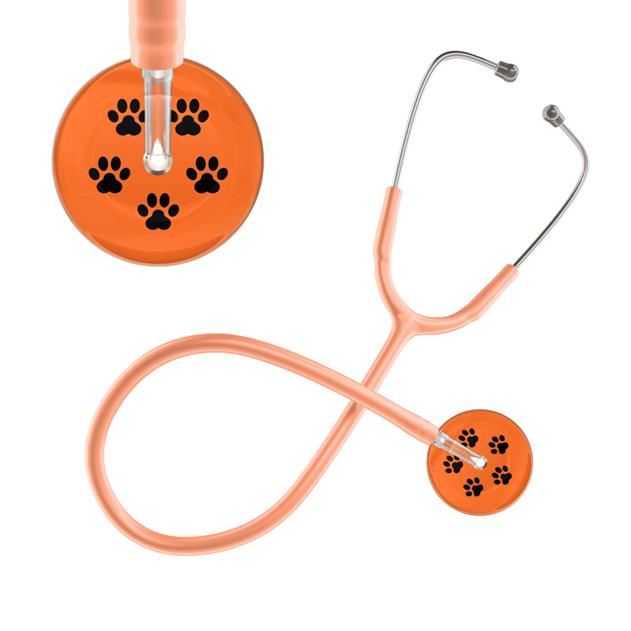 Ultrascope Single Stethoscope Black Paw Tangerine Background / Adult / Peach Black Paw Print Dark Background Stethoscope