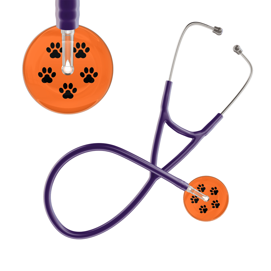 Ultrascope Single Stethoscope Black Paw Tangerine Background / Adult / Purple Black Paw Print Dark Background Cardiology Stethoscope
