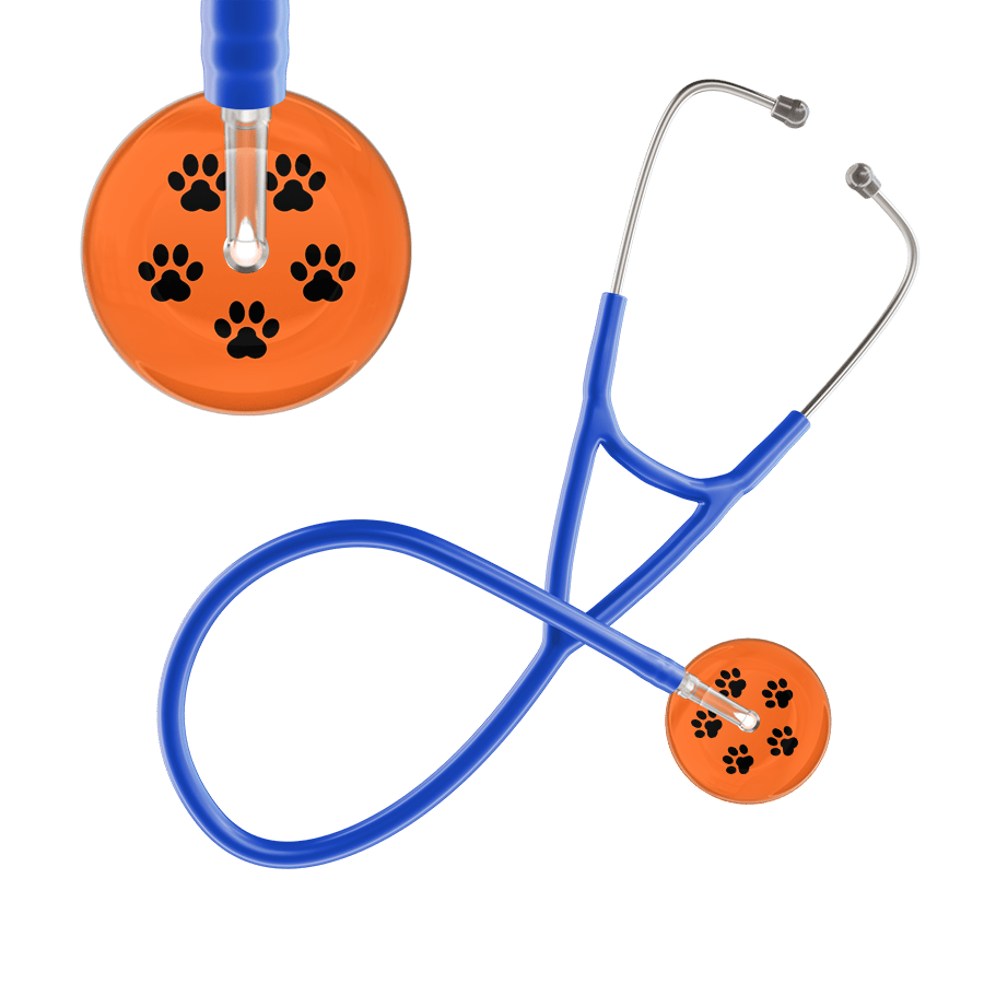Ultrascope Single Stethoscope Black Paw Tangerine Background / Adult / Royal Blue Black Paw Print Dark Background Cardiology Stethoscope