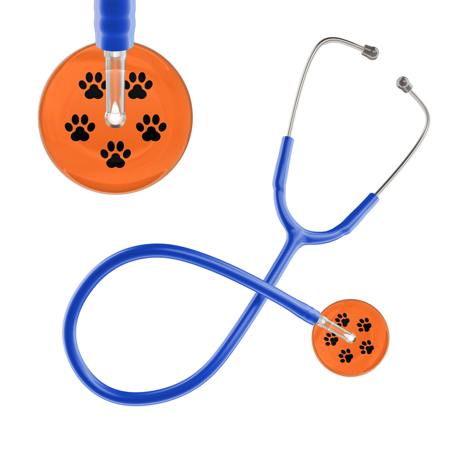 Ultrascope Single Stethoscope Black Paw Tangerine Background / Adult / Royal Blue Black Paw Print Dark Background Stethoscope