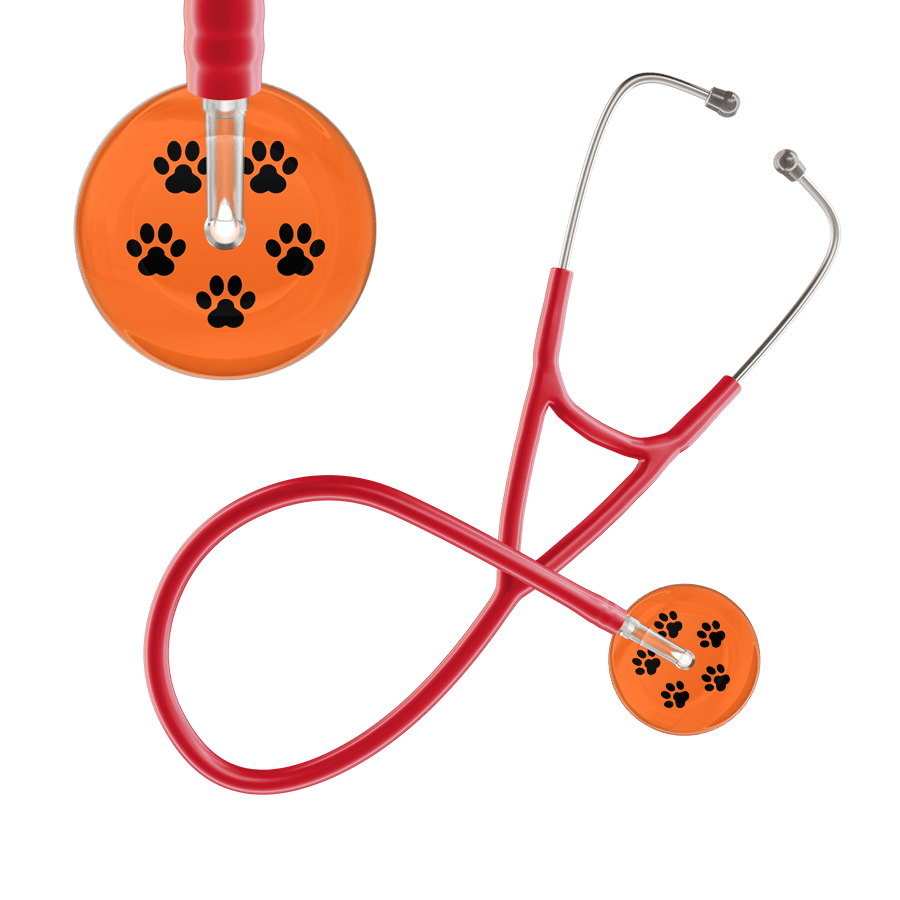 Ultrascope Single Stethoscope Black Paw Tangerine Background / Adult / Red Black Paw Print Dark Background Cardiology Stethoscope